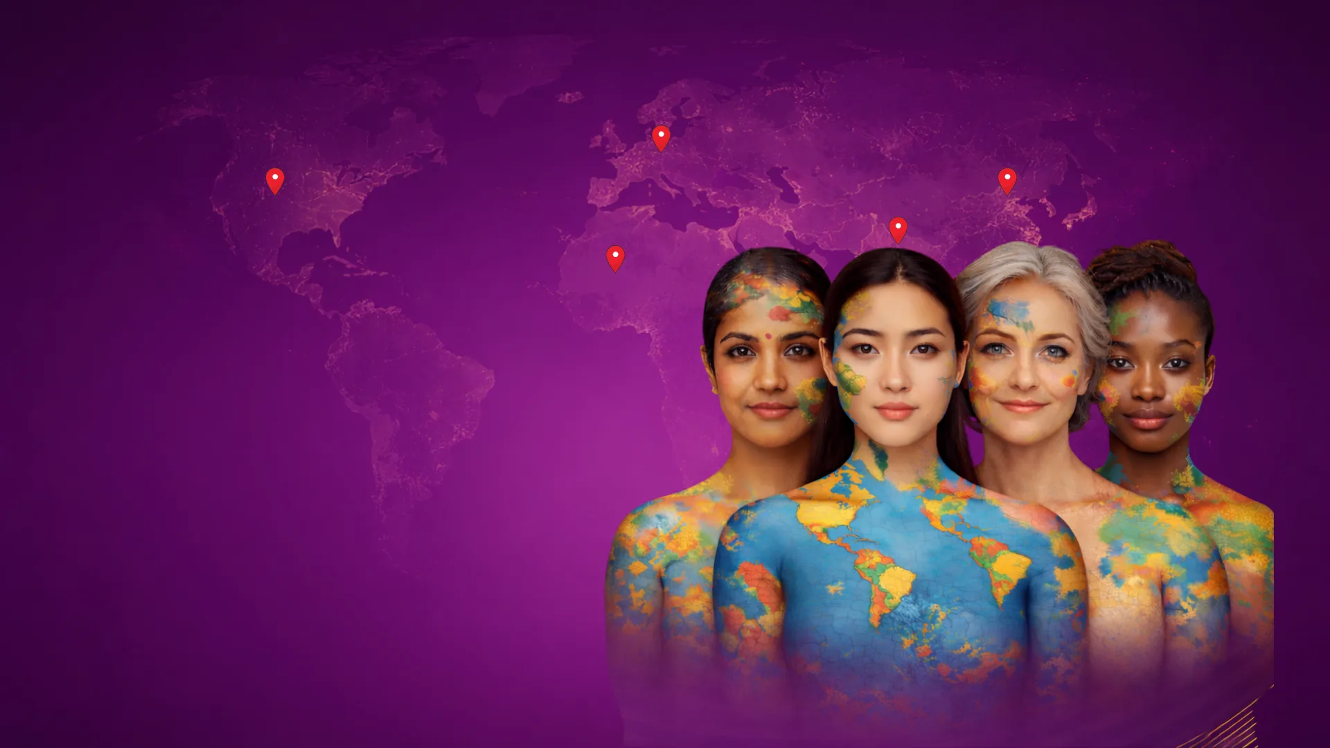 Life sciences leaders from five continents, painted with a world map, marking the RxVP International Women's Day event