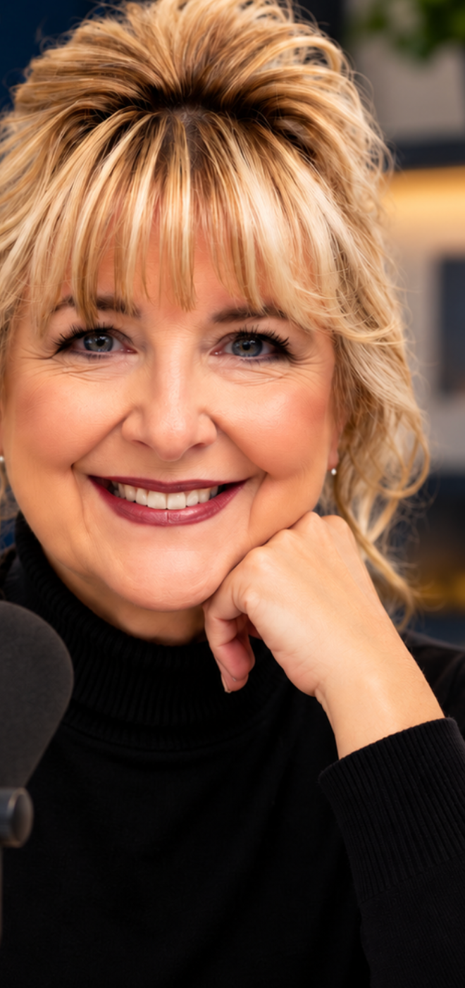 Portrait of Suzette DiMascio at the microphone